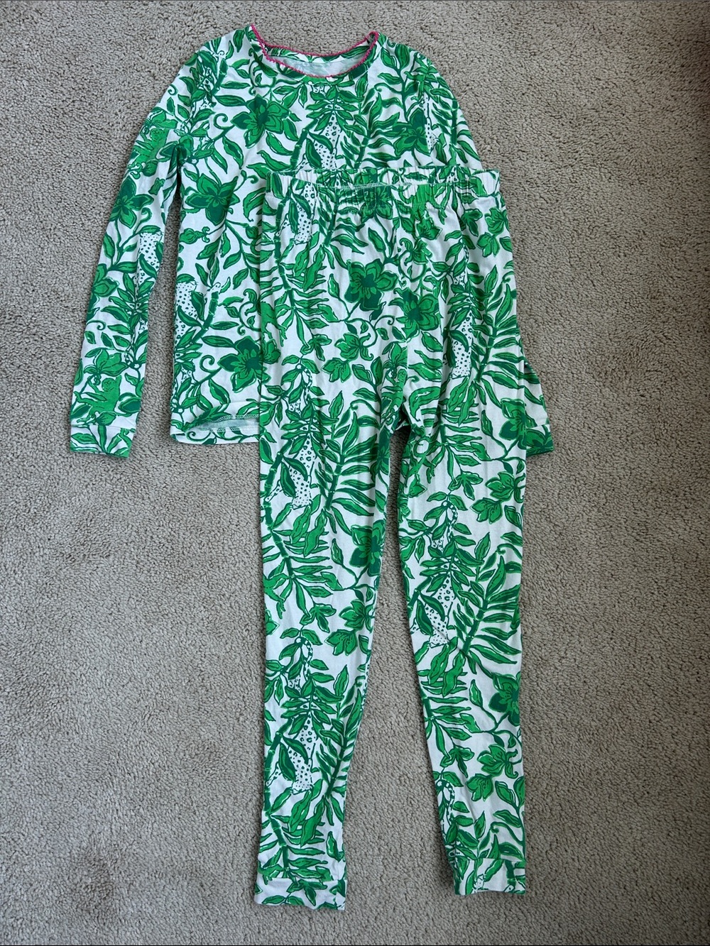 Lilly Pulitzer Green Floral Kids Pajama Set - Long Sleeve Top & Pants, 10